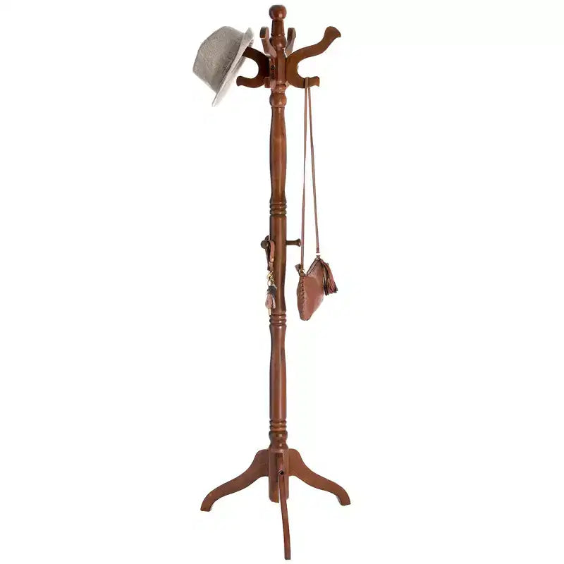 Porte-manteau en bois massif, support autoportant avec 11 crochets et base à trépied, capacité de 55 kg pour l'entrée et le couloir