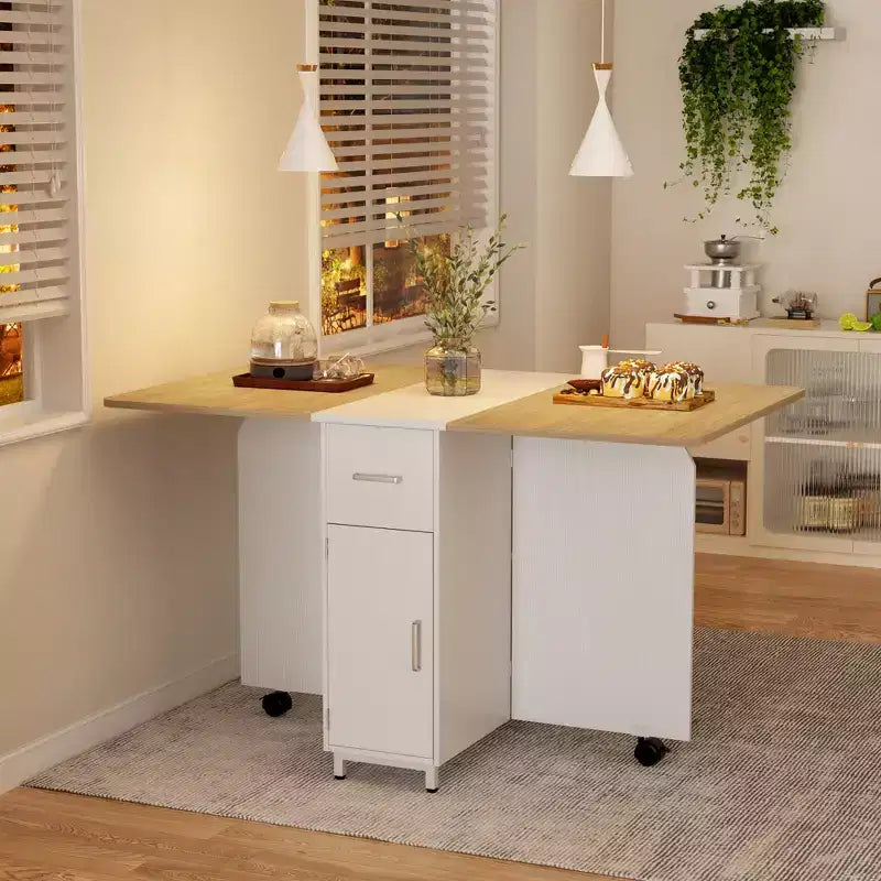 Table à manger pliante Besiost avec tiroirs et placards