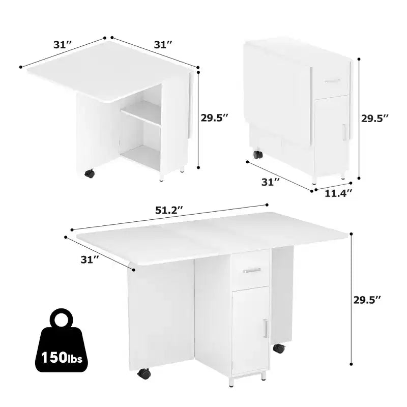 Table à manger pliante Besiost avec tiroirs et placards