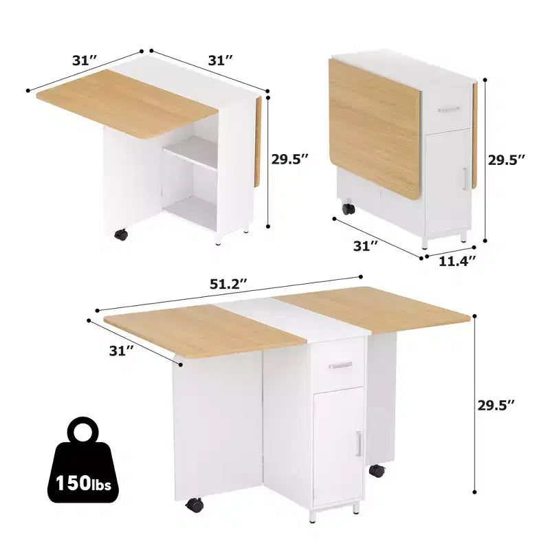 Table à manger pliante Besiost avec tiroirs et placards
