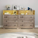 Commode 3 tiroirs avec station de charge, commode en bois moderne pour chambre à coucher, organisateur de rangement compact pour placard, salon et couloir