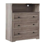 Commode 3 tiroirs avec station de charge, commode en bois moderne pour chambre à coucher, organisateur de rangement compact pour placard, salon et couloir