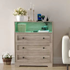 Commode 3 tiroirs avec station de charge, commode en bois moderne pour chambre à coucher, organisateur de rangement compact pour placard, salon et couloir