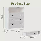 Commode 3 tiroirs avec station de charge, commode en bois moderne pour chambre à coucher, organisateur de rangement compact pour placard, salon et couloir