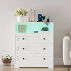 Commode 3 tiroirs avec station de charge, commode en bois moderne pour chambre à coucher, organisateur de rangement compact pour placard, salon et couloir