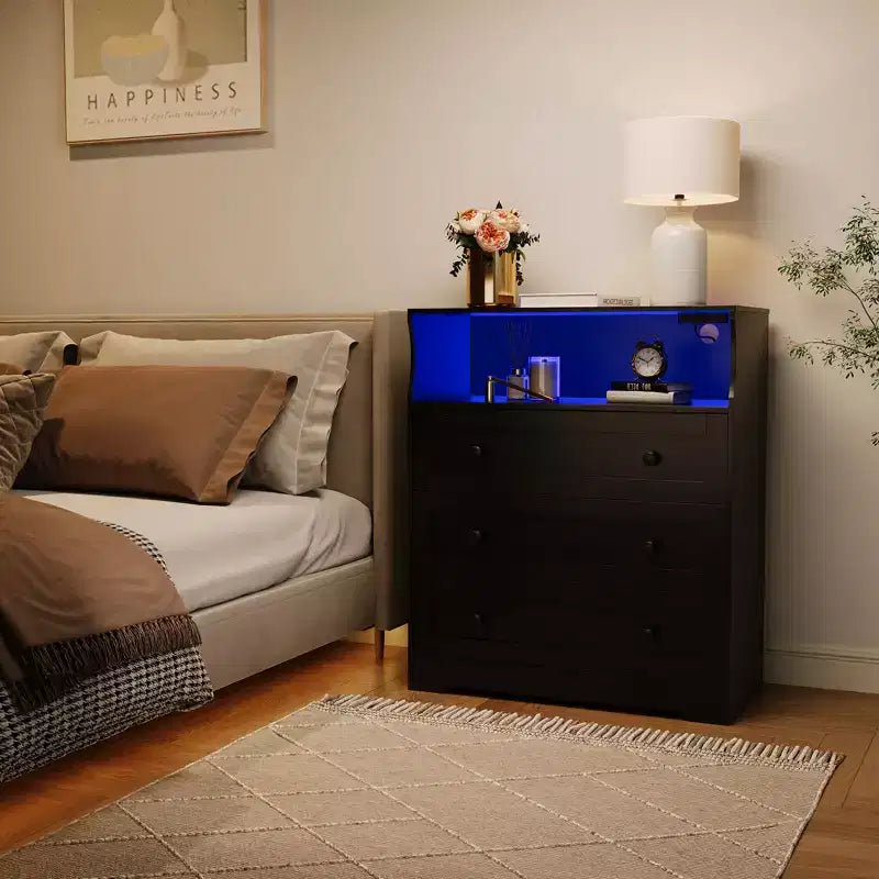 Commode 3 tiroirs avec station de charge, commode en bois moderne pour chambre à coucher, organisateur de rangement compact pour placard, salon et couloir