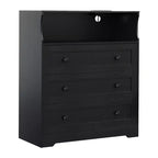 Commode 3 tiroirs avec station de charge, commode en bois moderne pour chambre à coucher, organisateur de rangement compact pour placard, salon et couloir