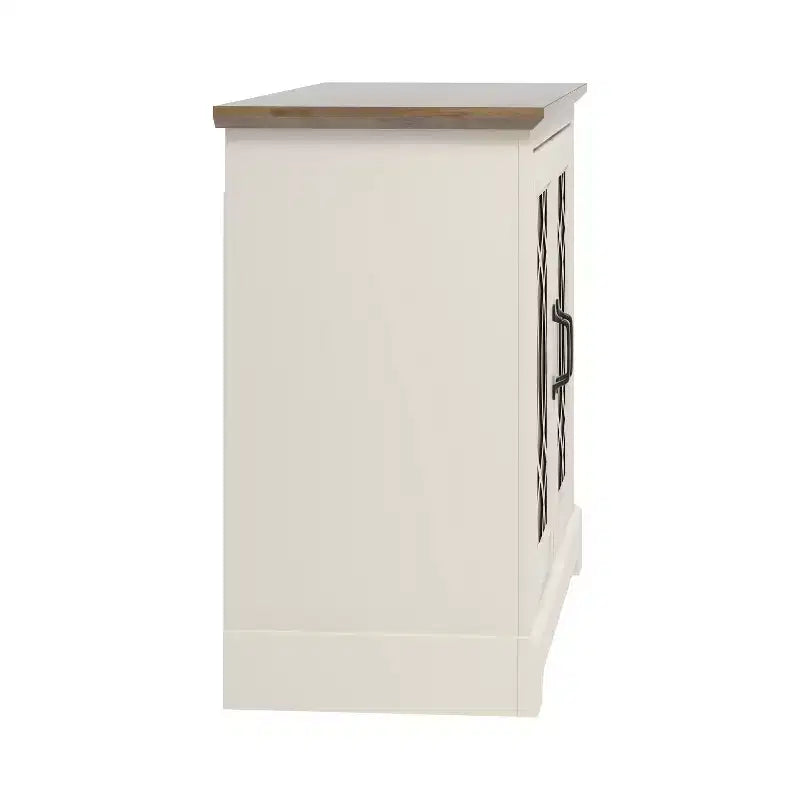 Meuble d'appoint 2 portes Galano avec panneaux en acrylique, couleur ivoire et chêne noueux, 32,4 po larg. x 15,7 po prof. x 29,3 po haut.