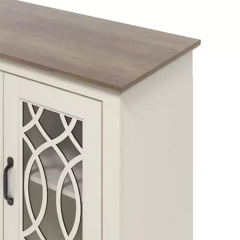 Meuble d'appoint 2 portes Galano avec panneaux en acrylique, couleur ivoire et chêne noueux, 32,4 po larg. x 15,7 po prof. x 29,3 po haut.