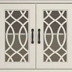 Meuble d'appoint 2 portes Galano avec panneaux en acrylique, couleur ivoire et chêne noueux, 32,4 po larg. x 15,7 po prof. x 29,3 po haut.