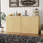 Buffet de salle à manger à cannelures, armoire en bois de 88 cm de large, buffet de café, meuble de rangement avec étagères réglables pour cuisine, salle à manger, salon