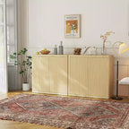 Buffet de salle à manger à cannelures, armoire en bois de 88 cm de large, buffet de café, meuble de rangement avec étagères réglables pour cuisine, salle à manger, salon