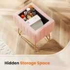 TUYOHW 16 Pouf de rangement, tabourets de coiffeuse en fausse fourrure avec 4 pieds métalliques et pieds réglables antidérapants, pouf pour salon, entrée