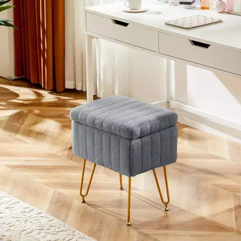TUYOHW 16 Pouf de rangement, tabourets de coiffeuse en fausse fourrure avec 4 pieds métalliques et pieds réglables antidérapants, pouf pour salon, entrée