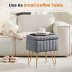 TUYOHW 16 Pouf de rangement, tabourets de coiffeuse en fausse fourrure avec 4 pieds métalliques et pieds réglables antidérapants, pouf pour salon, entrée