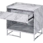 Table d'appoint Royal Hampton en faux marbre avec finition chromée, blanc