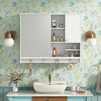 MAYEERTY Armoire à pharmacie murale de 36 pouces, meuble de rangement pour salle de bain avec porte miroir et étagère réglable, blanc
