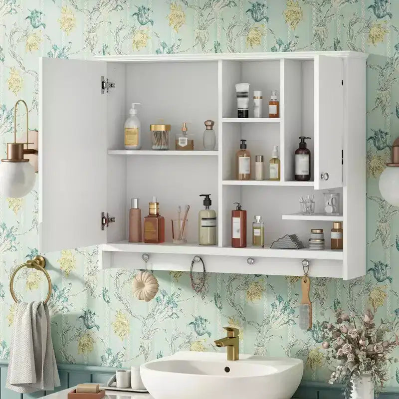 MAYEERTY Armoire à pharmacie murale de 36 pouces, meuble de rangement pour salle de bain avec porte miroir et étagère réglable, blanc