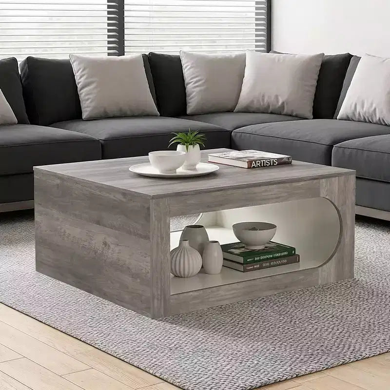 Table basse carrée Galano avec étagère de rangement à découpe incurvée 34,8 L x 34,8 P x 16,1 H