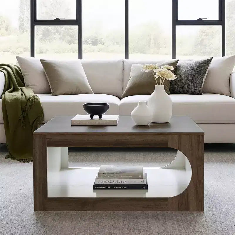 Table basse carrée Galano avec étagère de rangement à découpe incurvée 34,8 L x 34,8 P x 16,1 H