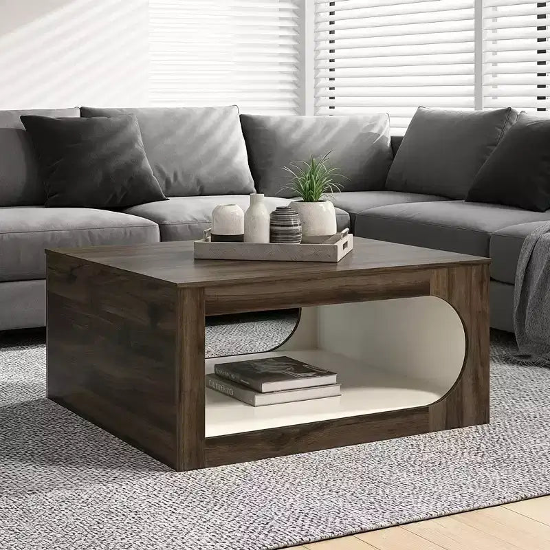 Table basse carrée Galano avec étagère de rangement à découpe incurvée 34,8 L x 34,8 P x 16,1 H