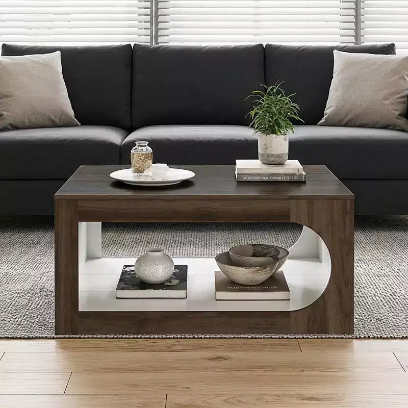 Table basse carrée Galano avec étagère de rangement à découpe incurvée 34,8 L x 34,8 P x 16,1 H