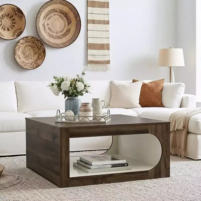 Table basse carrée Galano avec étagère de rangement à découpe incurvée 34,8 L x 34,8 P x 16,1 H
