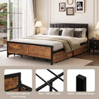 Cadre de lit Dyonery Queen Size avec 4 tiroirs de rangement et tête de lit, cadre de lit rustique en métal avec grand espace de rangement, pas besoin de sommier tapissier, sans bruit