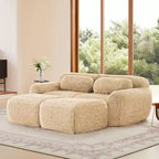 Canapé d'angle en tissu peluche kaki clair de 80,3 pouces avec coussins et 2 poufs, éponge haute densité 32D