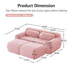 Canapé d'angle en tissu peluche kaki clair de 80,3 pouces avec coussins et 2 poufs, éponge haute densité 32D