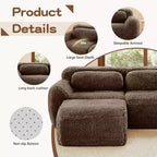 Canapé d'angle en tissu peluche kaki clair de 80,3 pouces avec coussins et 2 poufs, éponge haute densité 32D