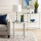 Royal Hampton End Table with Tubular Rounded Legs and Frosted Glass Top, Silver