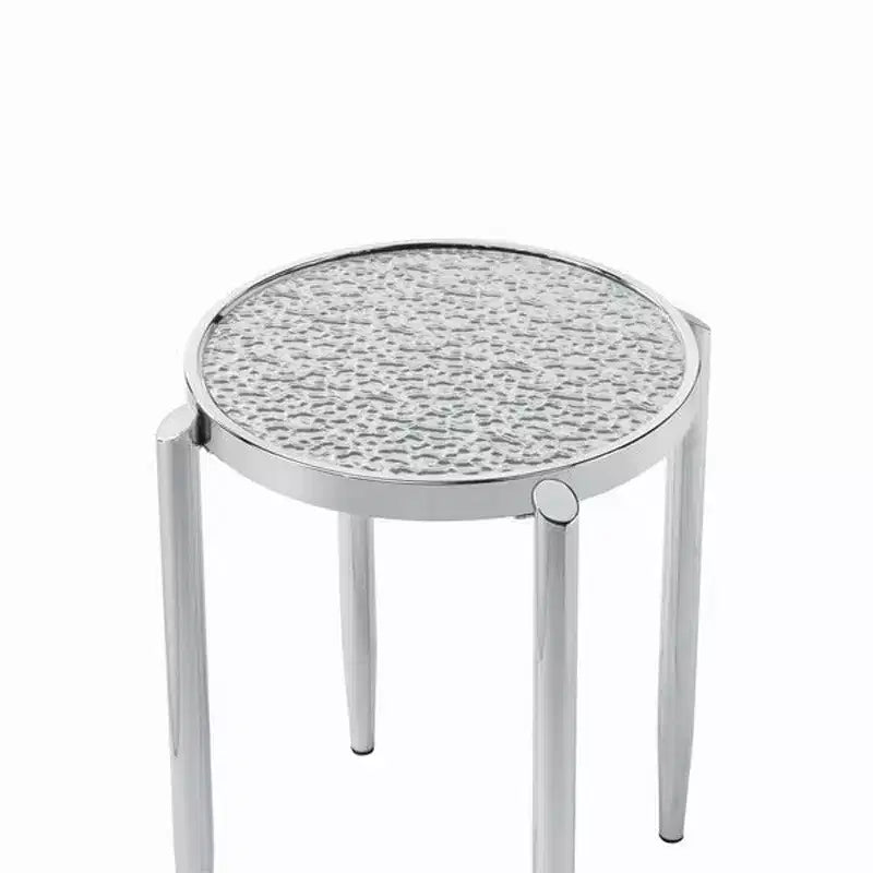 Table d'appoint Royal Hampton avec pieds tubulaires arrondis et plateau en verre dépoli, argenté