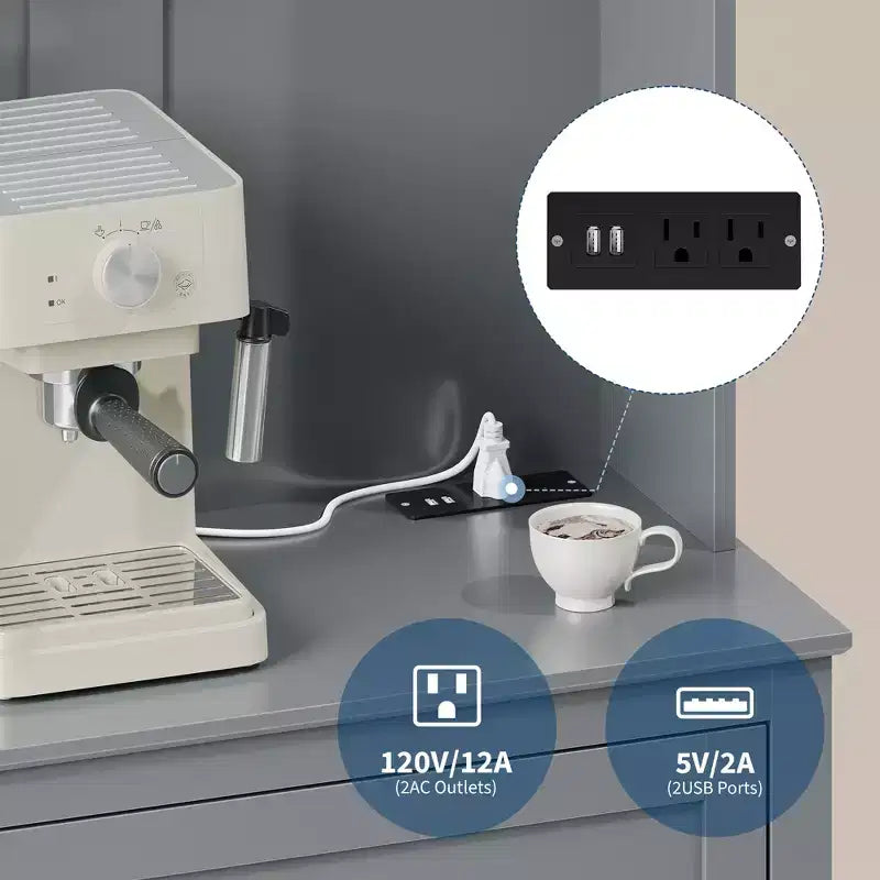 Meuble micro-ondes de 160 cm avec tiroirs, buffet de cuisine avec prise électrique et étagères réglables pour articles de garde-manger et petits appareils électroménagers