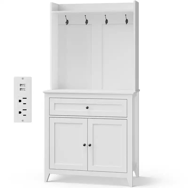 Meuble micro-ondes de 160 cm avec tiroirs, buffet de cuisine avec prise électrique et étagères réglables pour articles de garde-manger et petits appareils électroménagers
