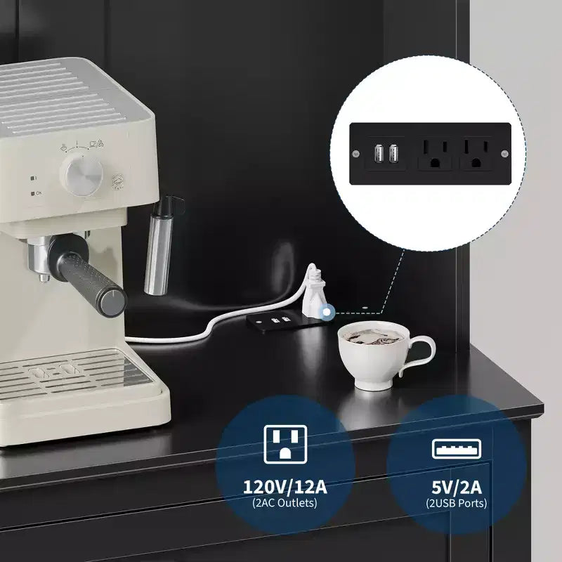 Meuble micro-ondes de 160 cm avec tiroirs, buffet de cuisine avec prise électrique et étagères réglables pour articles de garde-manger et petits appareils électroménagers