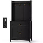 Meuble micro-ondes de 160 cm avec tiroirs, buffet de cuisine avec prise électrique et étagères réglables pour articles de garde-manger et petits appareils électroménagers