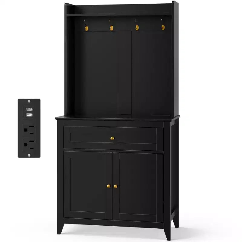 Meuble micro-ondes de 160 cm avec tiroirs, buffet de cuisine avec prise électrique et étagères réglables pour articles de garde-manger et petits appareils électroménagers