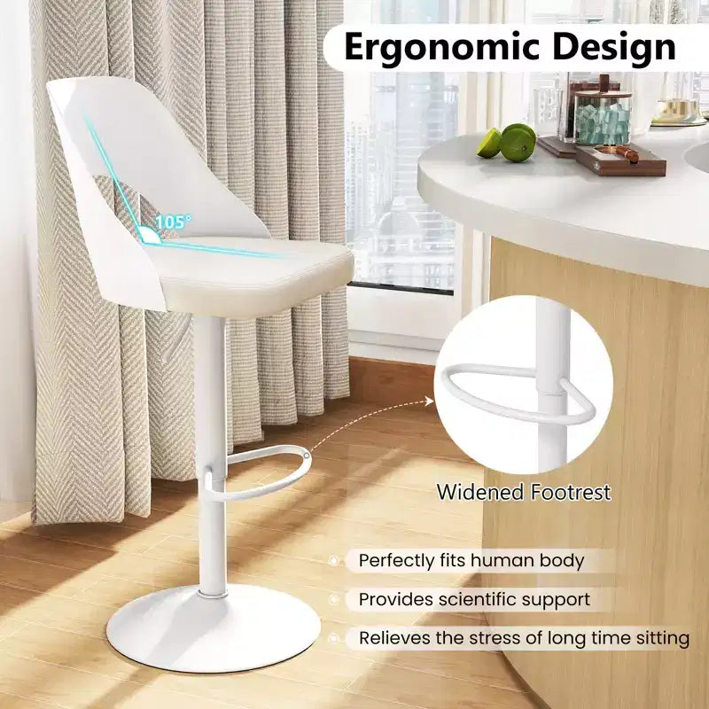 Tabourets de bar Costway - Lot de 2 avec siège en similicuir PU agrandi, repose-pieds, chaises de bar pivotantes