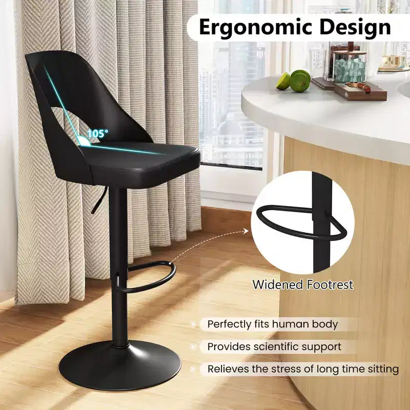 Tabourets de bar Costway - Lot de 2 avec siège en similicuir PU agrandi, repose-pieds, chaises de bar pivotantes