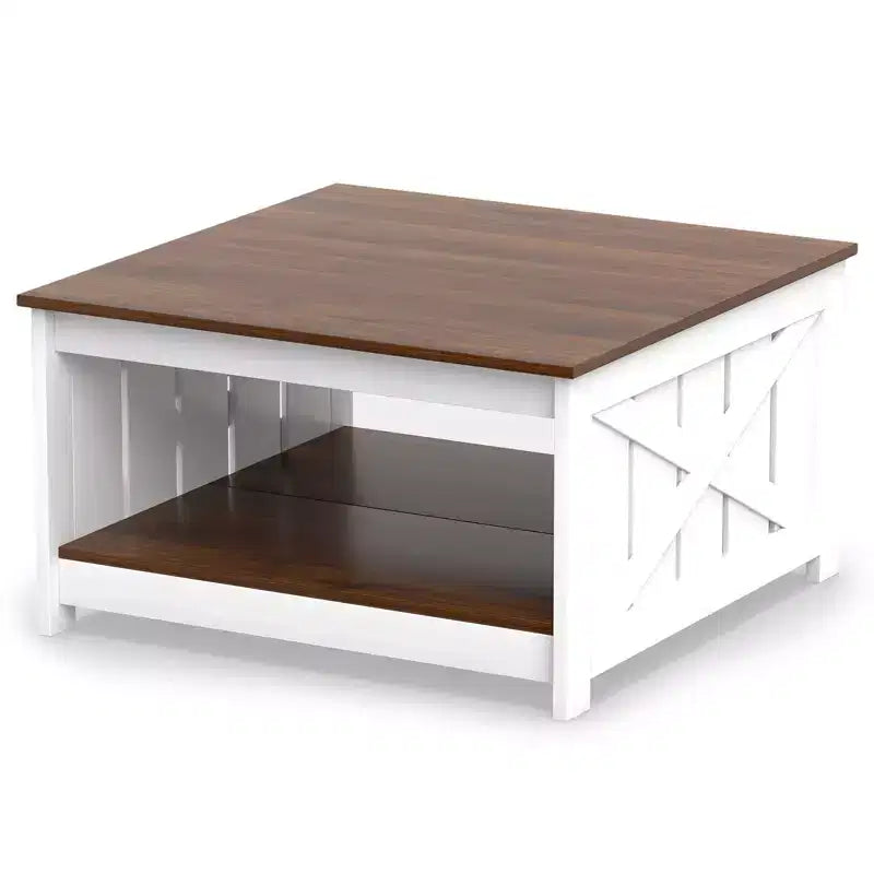 Table Basse Carrée en Bois Costway 31" avec Étagère de Rangement et Compartiment Ouvert pour Salon