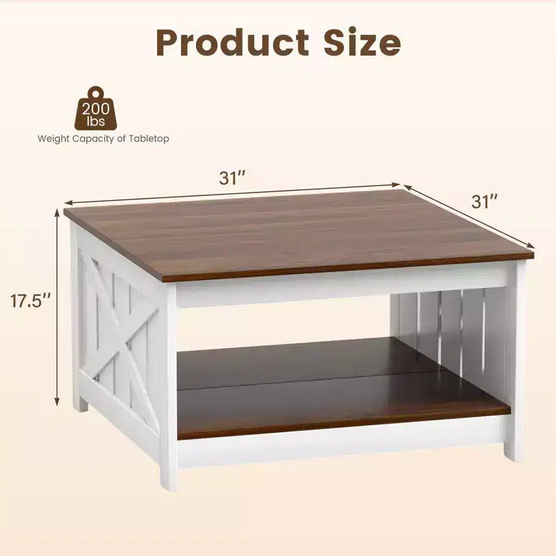 Table Basse Carrée en Bois Costway 31" avec Étagère de Rangement et Compartiment Ouvert pour Salon