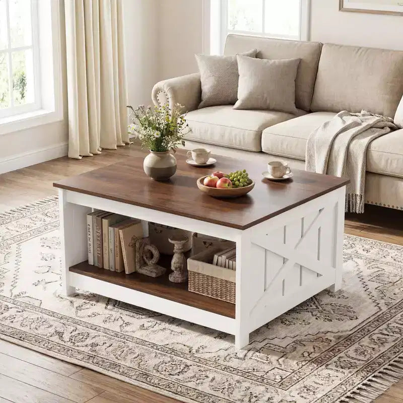 Table Basse Carrée en Bois Costway 31" avec Étagère de Rangement et Compartiment Ouvert pour Salon