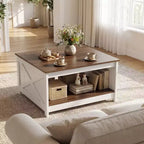 Table Basse Carrée en Bois Costway 31" avec Étagère de Rangement et Compartiment Ouvert pour Salon