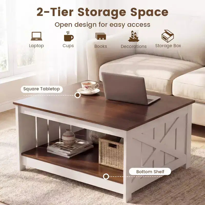 Table Basse Carrée en Bois Costway 31" avec Étagère de Rangement et Compartiment Ouvert pour Salon