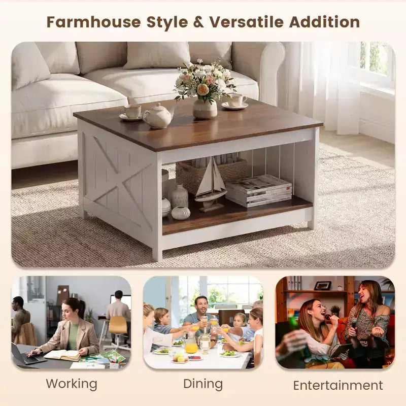 Table Basse Carrée en Bois Costway 31" avec Étagère de Rangement et Compartiment Ouvert pour Salon