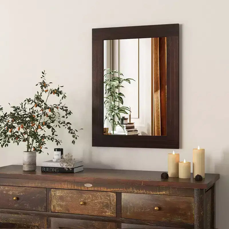 Miroir mural encadré en bois Costway pour salle de bain - Décoration murale rustique de style bohème ou ferme