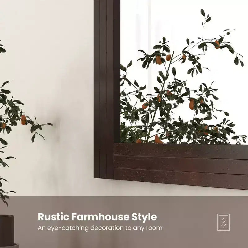 Miroir mural encadré en bois Costway pour salle de bain - Décoration murale rustique de style bohème ou ferme
