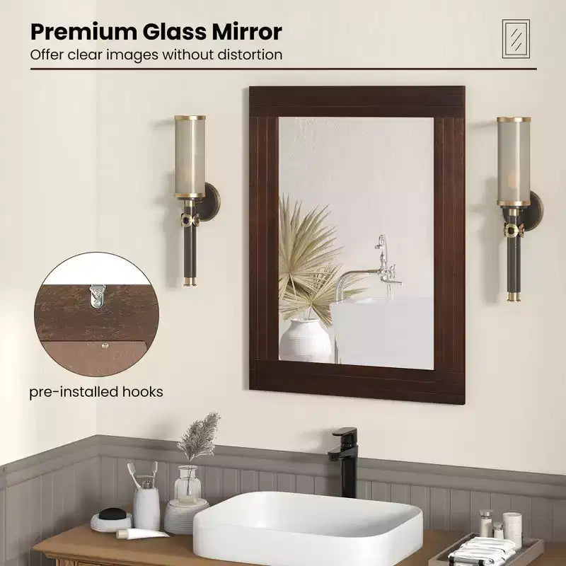 Miroir mural encadré en bois Costway pour salle de bain - Décoration murale rustique de style bohème ou ferme