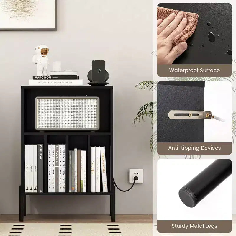 Meuble pour Platine Vinyle Costway avec Station de Charge 5 Compartiments de Rangement Kits Anti-basculement